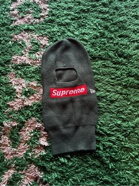 Supreme Olive Green Knit Balaclava with Red Logo